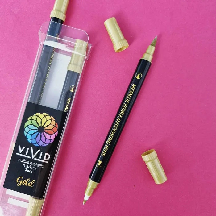 Vivid Edible Metallic Marker Pens 3pk - Gold