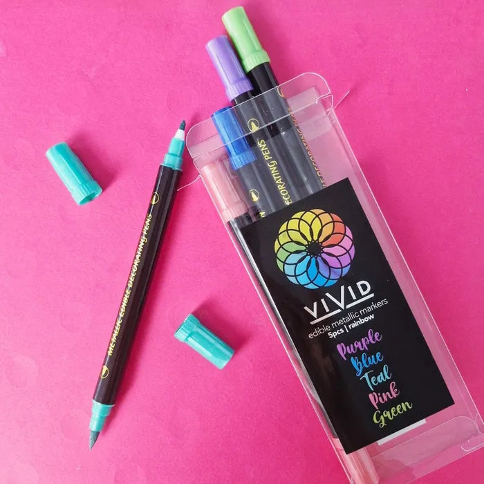 Vivid Edible Metallic Marker Pens 5pk - Rainbow