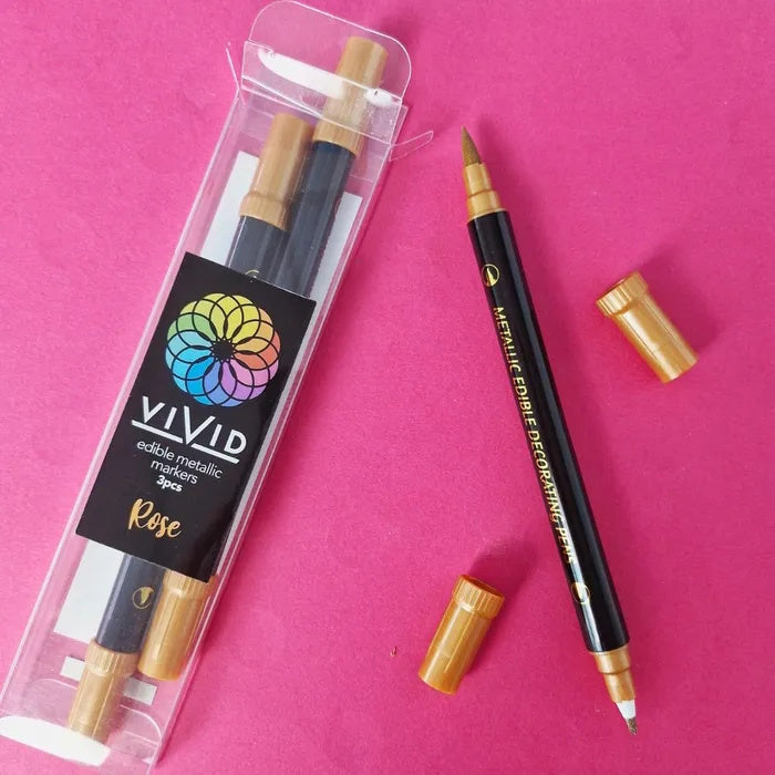 Vivid Edible Metallic Marker Pens 3pk - Rose Gold