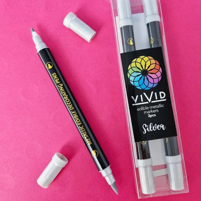 Vivid Edible Metallic Marker Pens 3pk - Silver