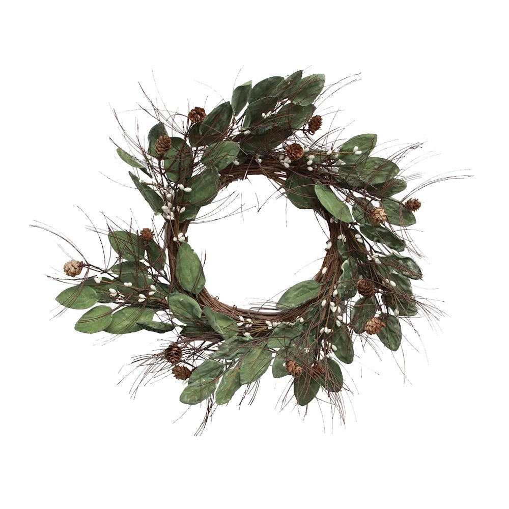 French Country White Berry & Pinecone Wreath - Small