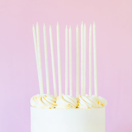 White with Gold Glitter Candles 12pk