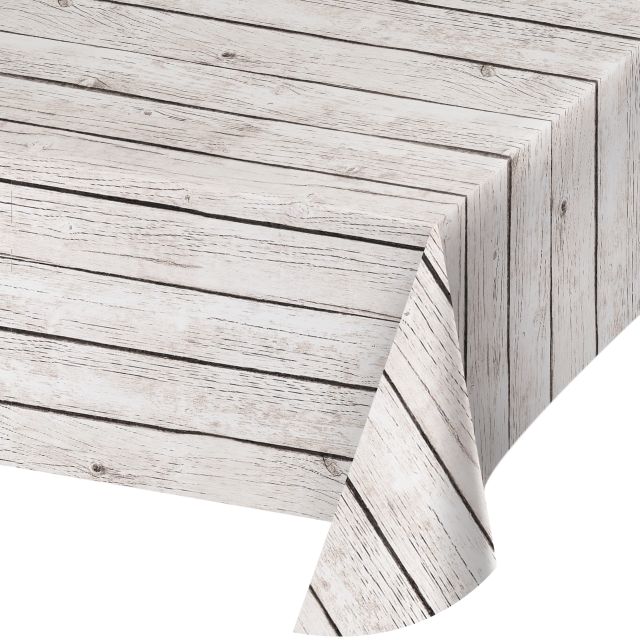 White Woodgrain Plastic Table Cover