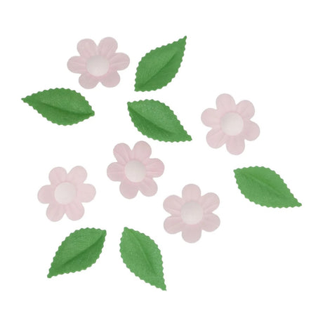 Wilton Edible Wafer Decorations - Pink Flowers & Leaves