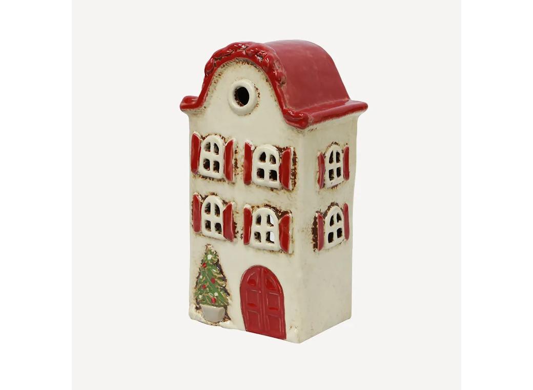 Alsace Tea Light Villa Christmas Stone with Red Shutters