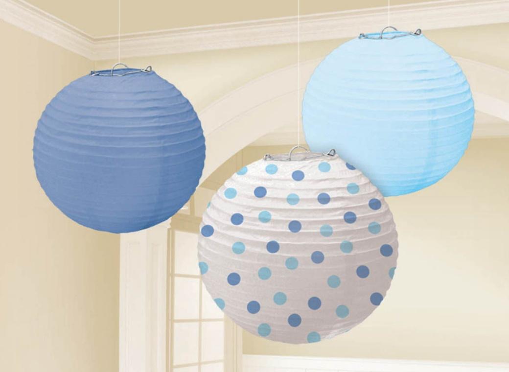 Assorted Blue Paper Lanterns 3pk