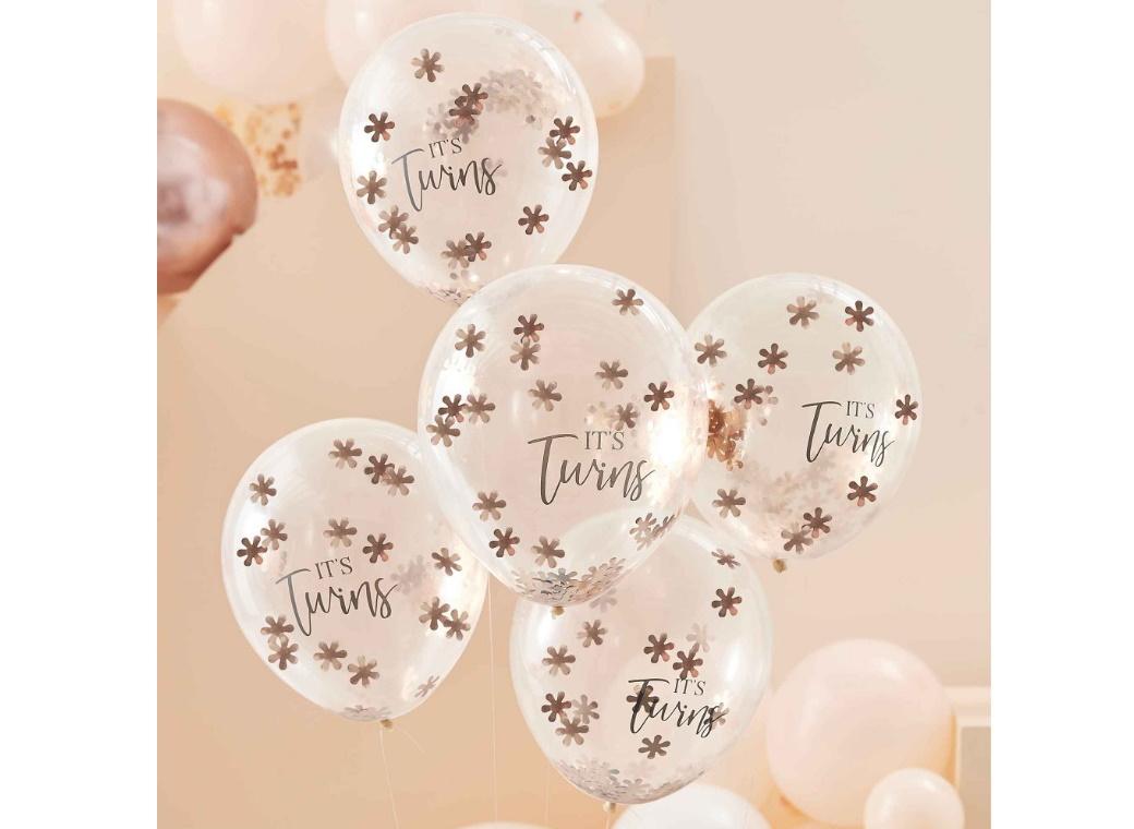 Baby in Bloom It's Twins Confetti Balloons 5pk