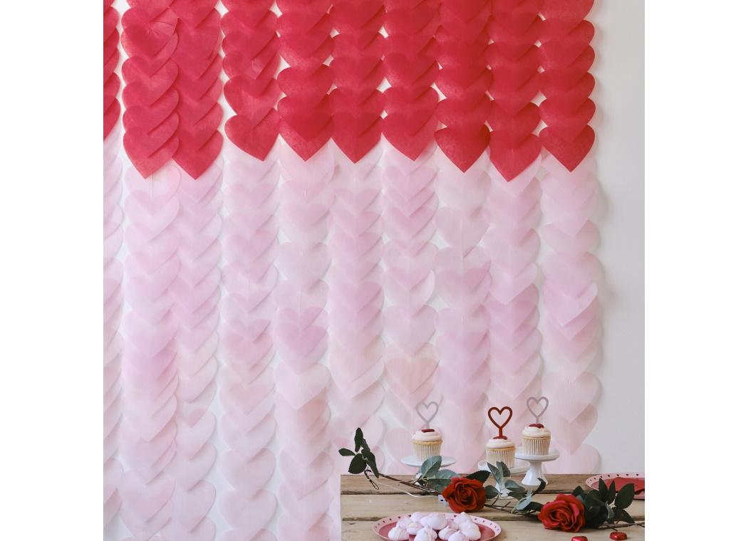 Be Mine Red & Pink Tissue Hearts Party Backdrop