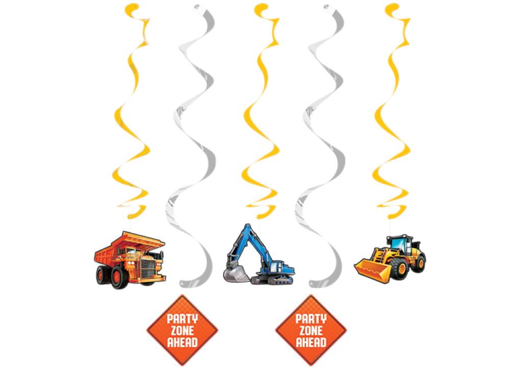 Big Dig Construction Hanging Swirl Decorations