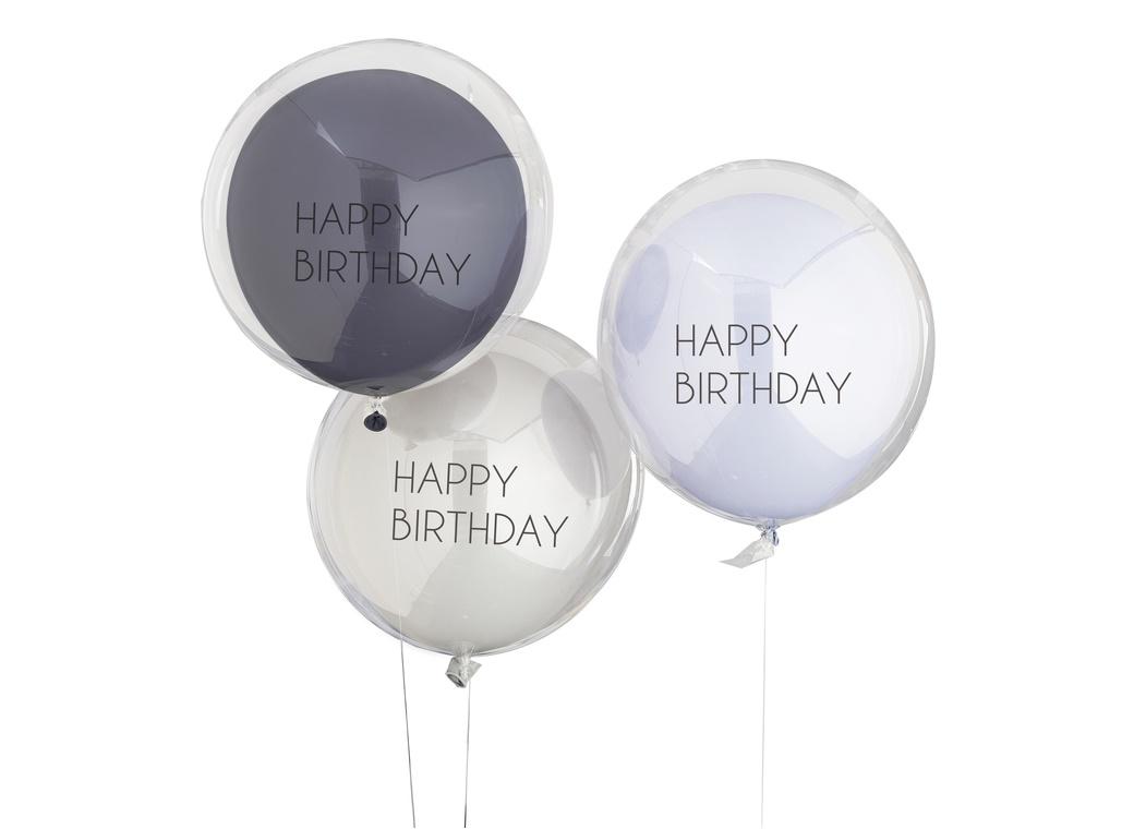 Blue & Grey Double Stuffed Happy Birthday Balloon Bundle