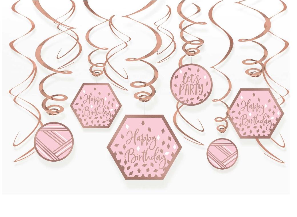 Blush Birthday Hanging Swirl Decorations
