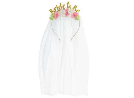 Bride to Be Floral Headband with Veil