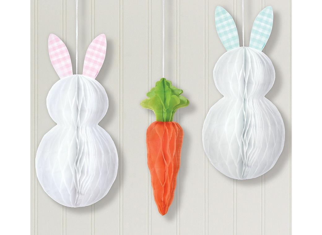 Bunny & Carrot Honeycomb Hanging Decorations
