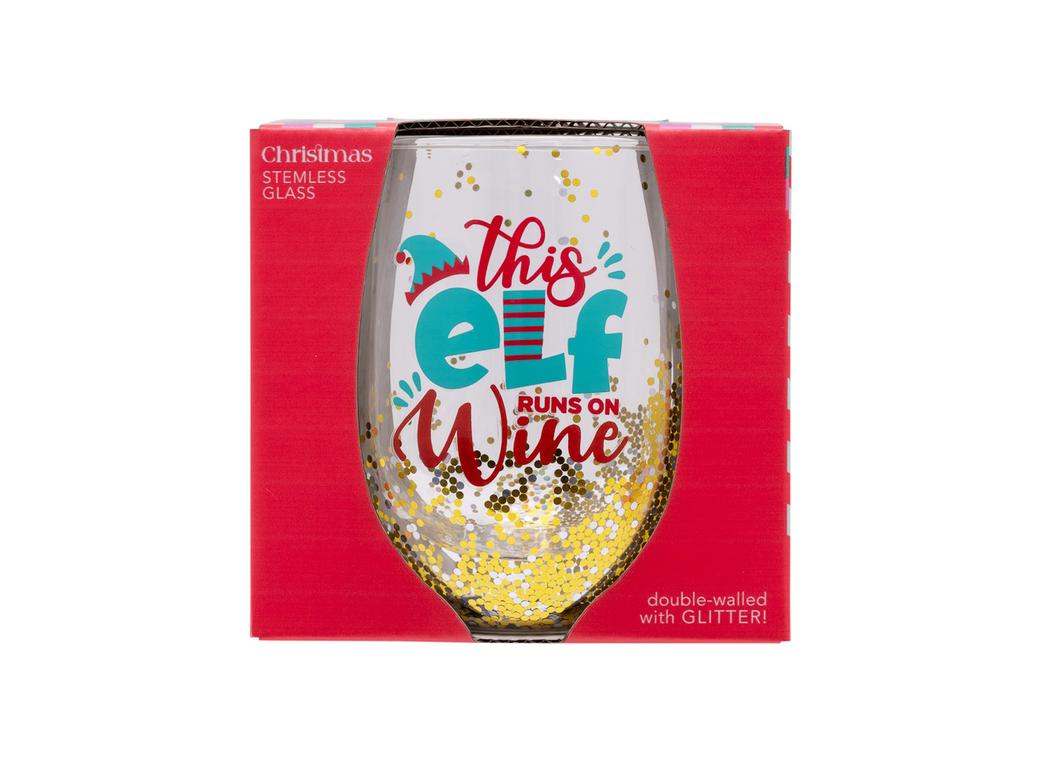 Christmas Elf Stemless Glass