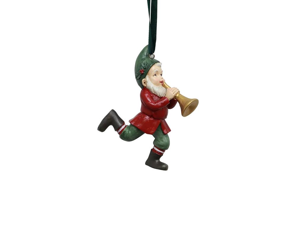 Vintage Elf Playing Trumpet Hanging Decoration