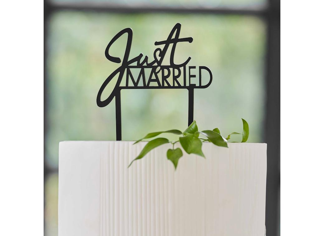 Contemporary Wedding Just Married Cake Topper