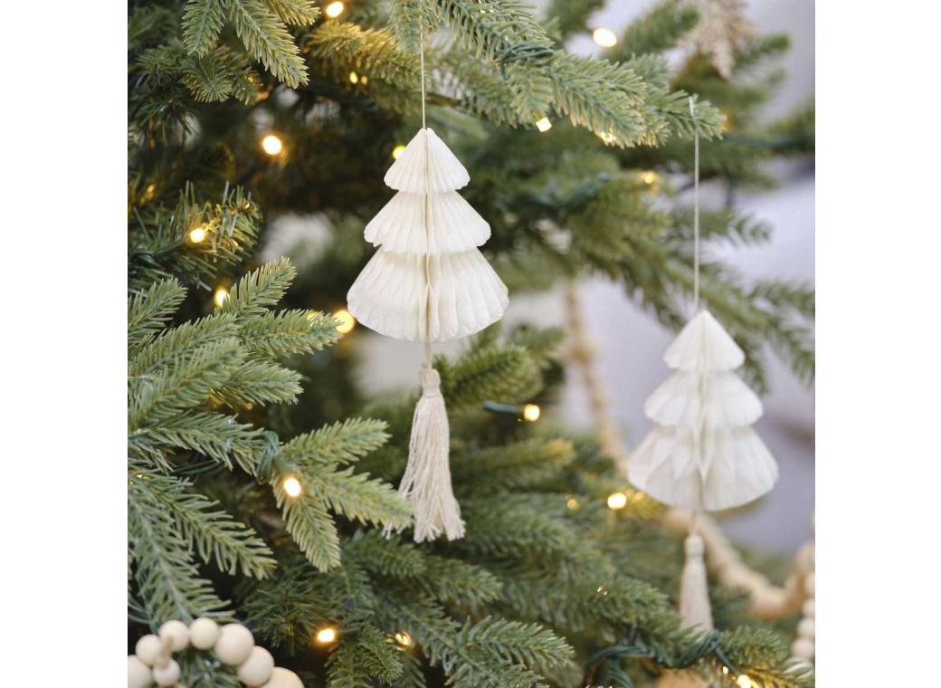 Cream Honeycomb Christmas Tree Decorations 4pk