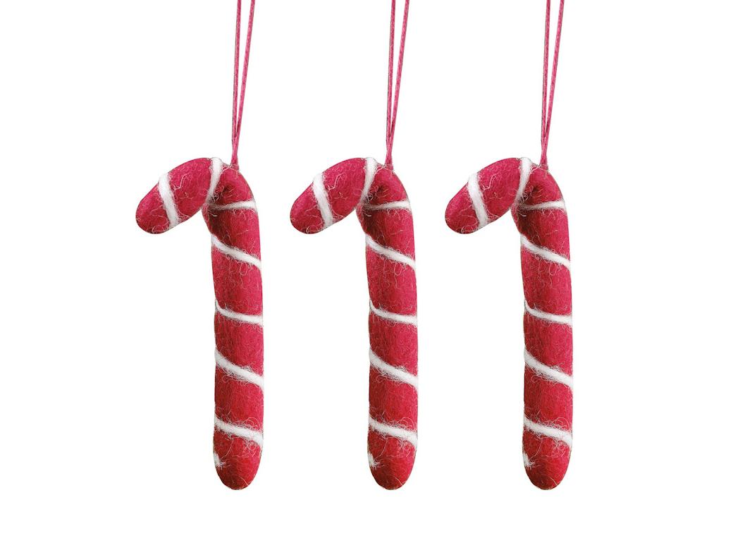 Felt Christmas Candy Cane Decorations 3pk