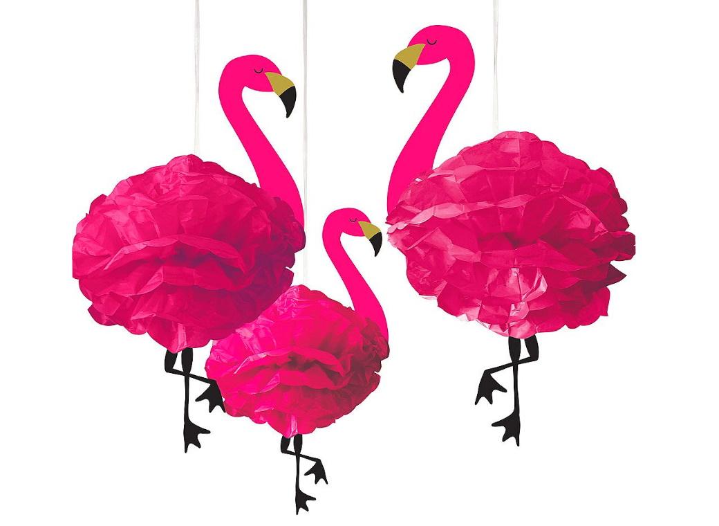 Flamingo Tissue Pom Pom Decorations 3pk