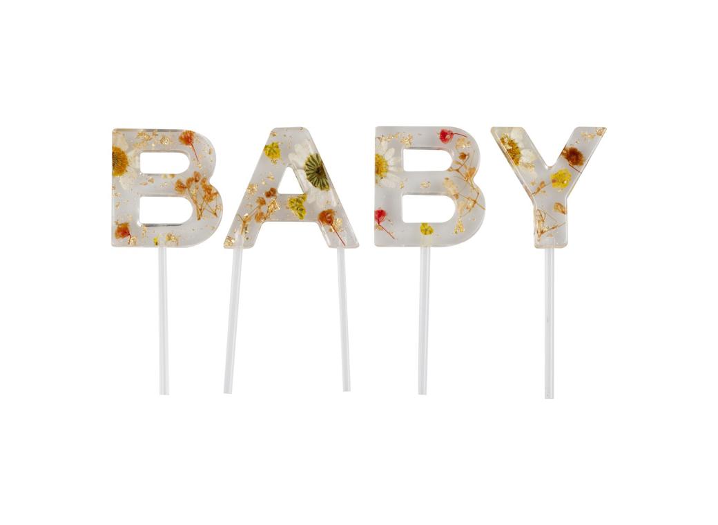 Floral Baby Pressed Flower Cake Topper