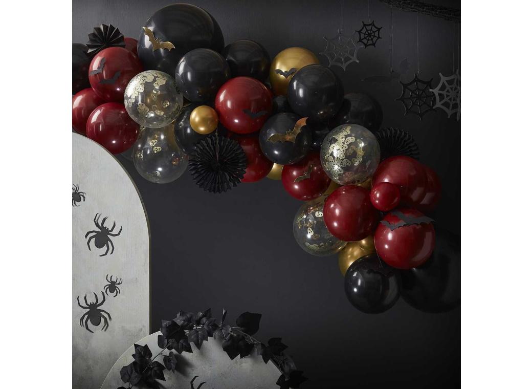 Gold Black & Deep Red Halloween Balloon Arch Kit