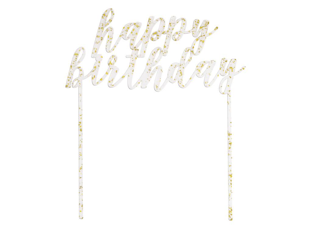Gold Fleck Happy Birthday Cake Topper