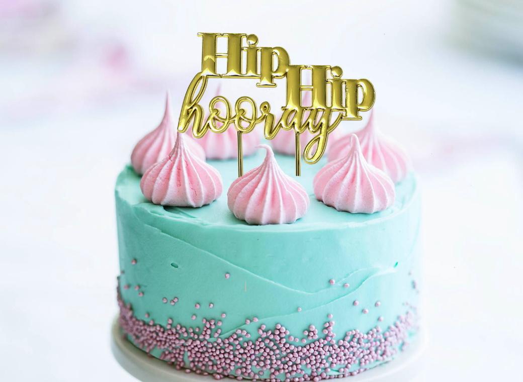 Gold Plated Cake Topper - Hip Hip Hooray