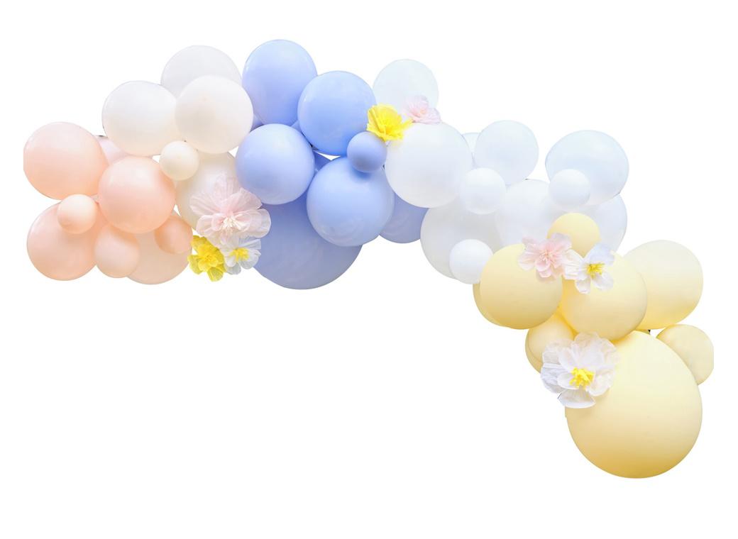 Hello Spring Pastel Balloon Arch with Flowers