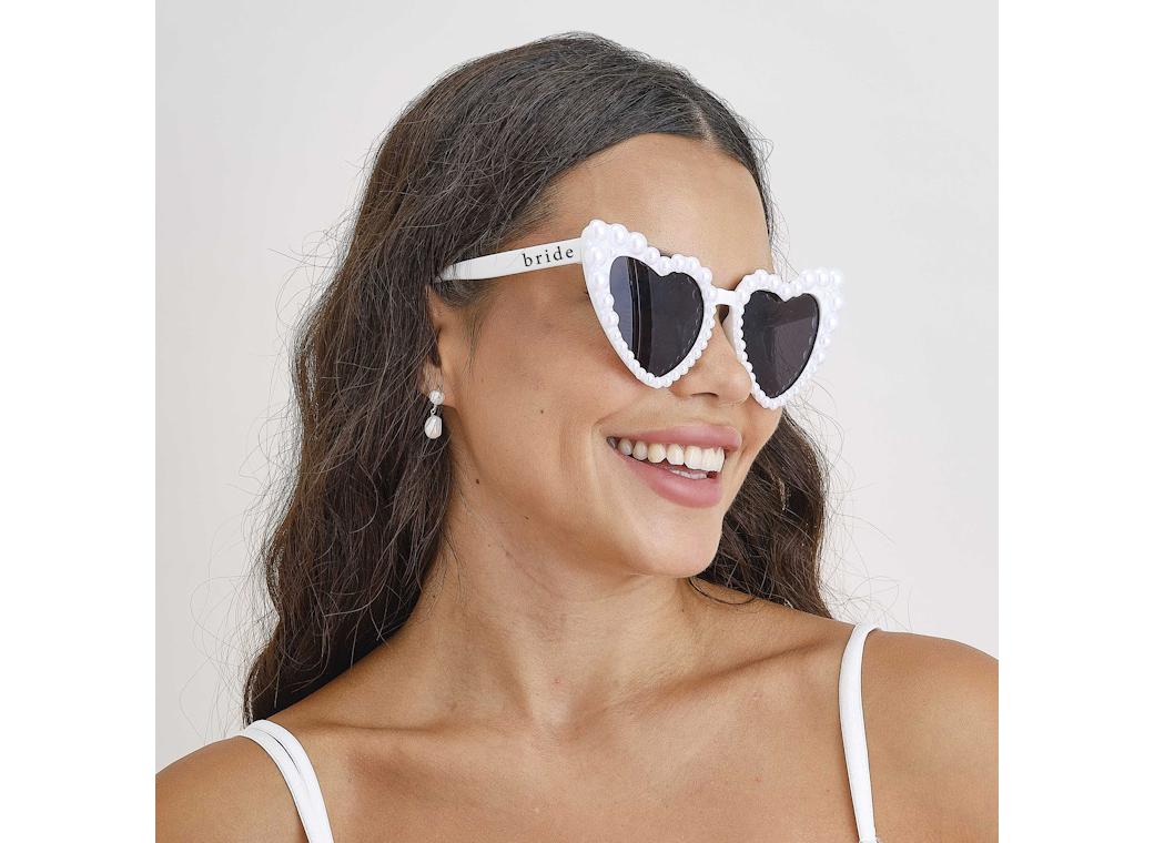 Hen Party Pearl Embellished Heart Shaped Bride Sunglasses