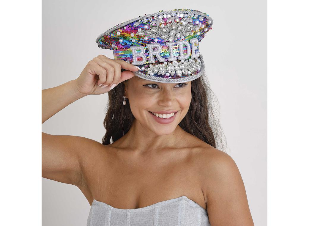 Hen Party Rainbow Rhinestone & Pearl Embellished Bride Hat