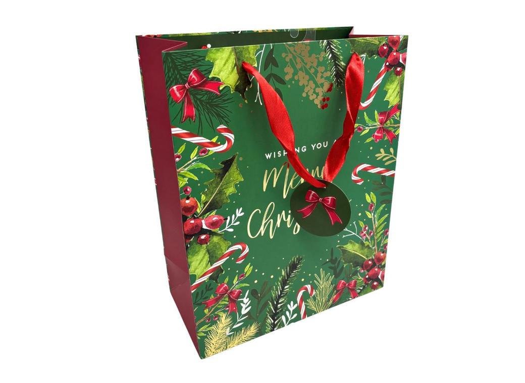 Large Gift Bag - Christmas Holly & Candy Canes