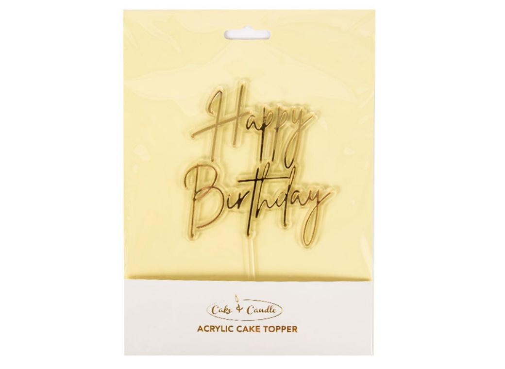 Happy Birthday Layered Cake Topper - Gold/Clear