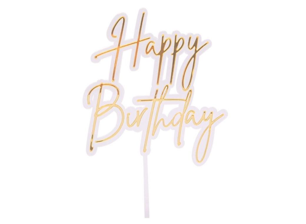 Happy Birthday Layered Cake Topper - Gold/Clear
