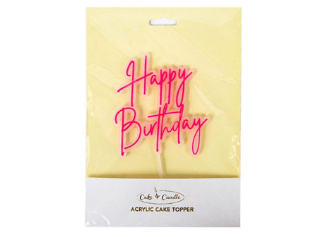 Happy Birthday Layered Cake Topper - Hot Pink / Opaque