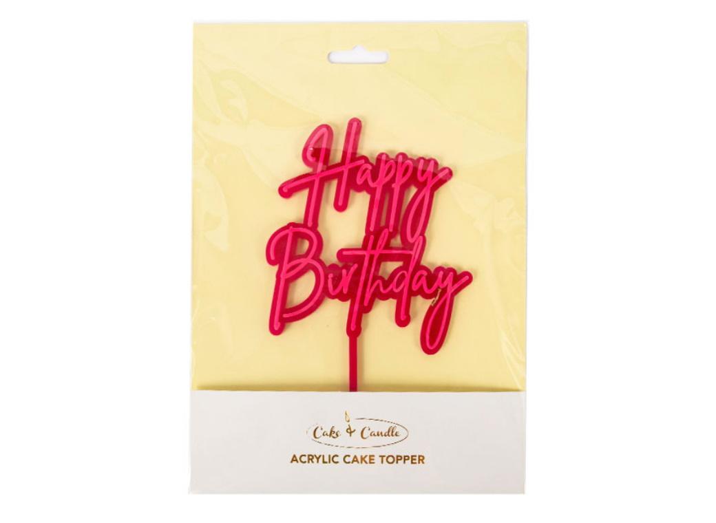 Happy Birthday Layered Cake Topper - Hot Pink / Pink