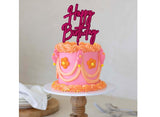 Happy Birthday Layered Cake Topper - Hot Pink / Pink