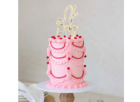 Oh Baby Layered Cake Topper - Gold/Clear