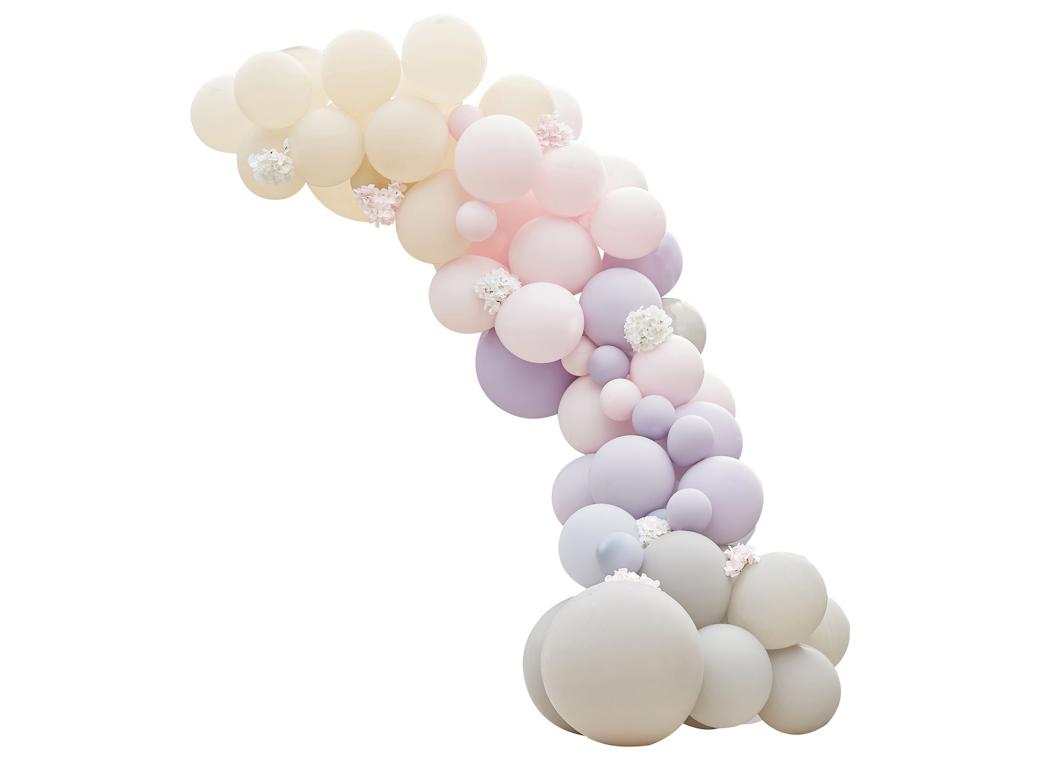 Luxe Pink, Lilac & Grey Balloon Arch with Hydrangeas