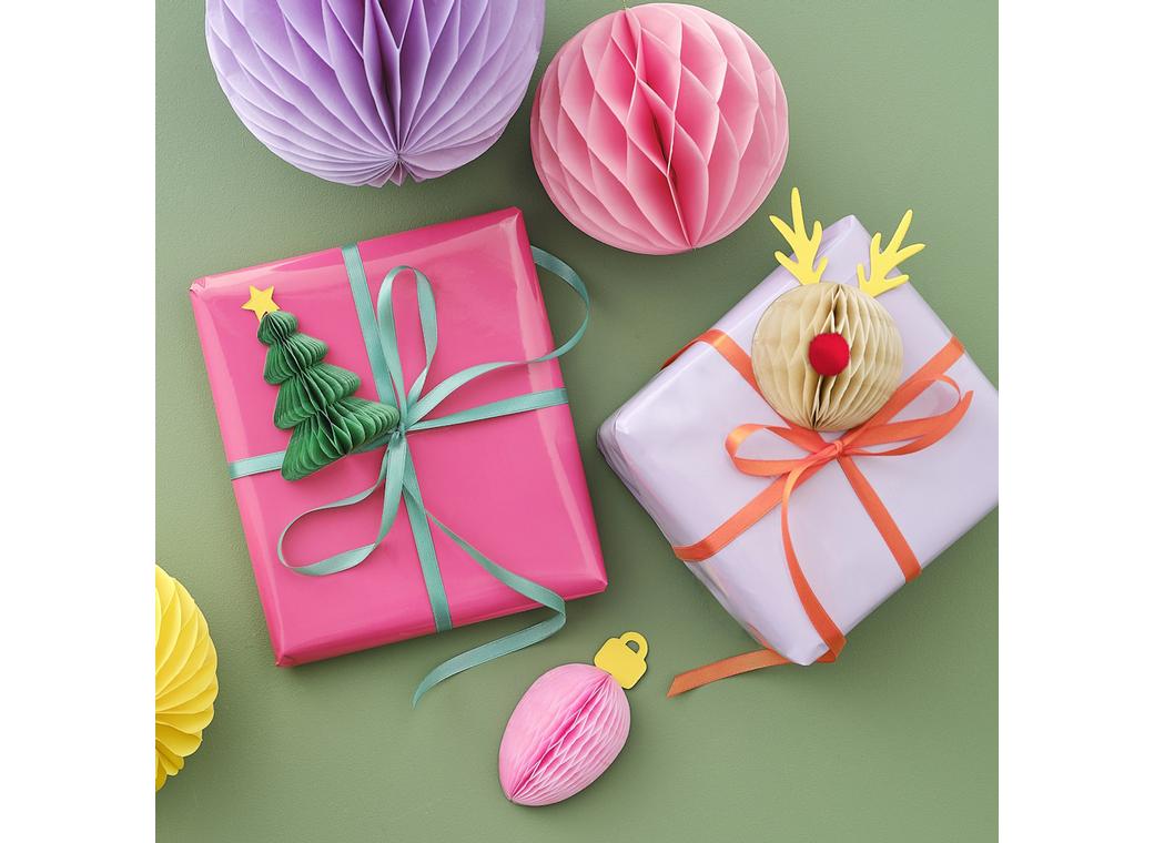 Merry & Bright Honeycomb Christmas Present Toppers 3pk