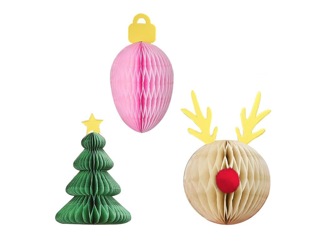 Merry & Bright Honeycomb Christmas Present Toppers 3pk