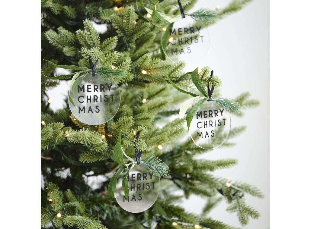 Merry Christmas Tree Decorations with Foliage 4pk