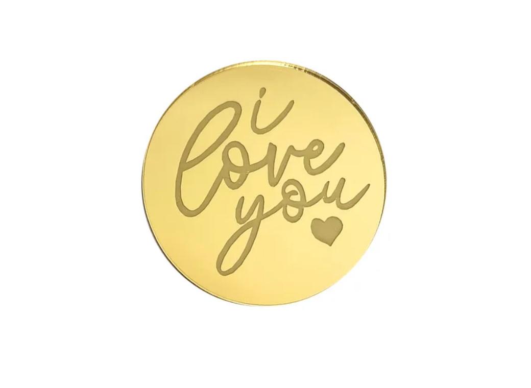 Mini Gold Mirror Cake Topper - I Love You