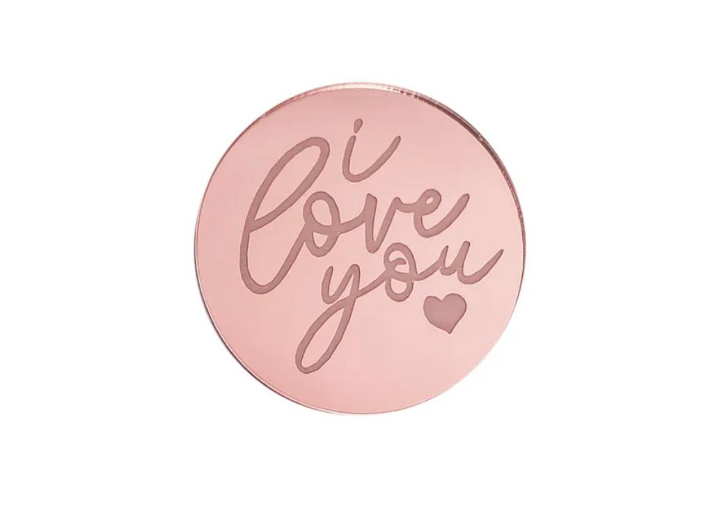Mini Rose Gold Mirror Cake Topper - I Love You