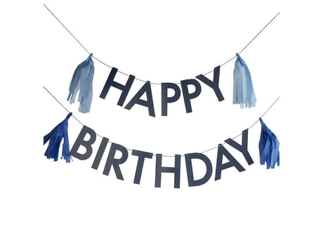 Navy Blue Happy Birthday Bunting with Tassels