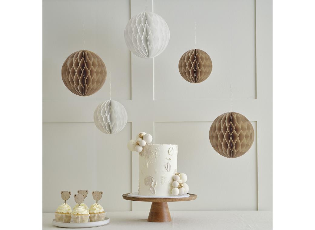 Neutral Paper Honeycomb Decorations 5pk