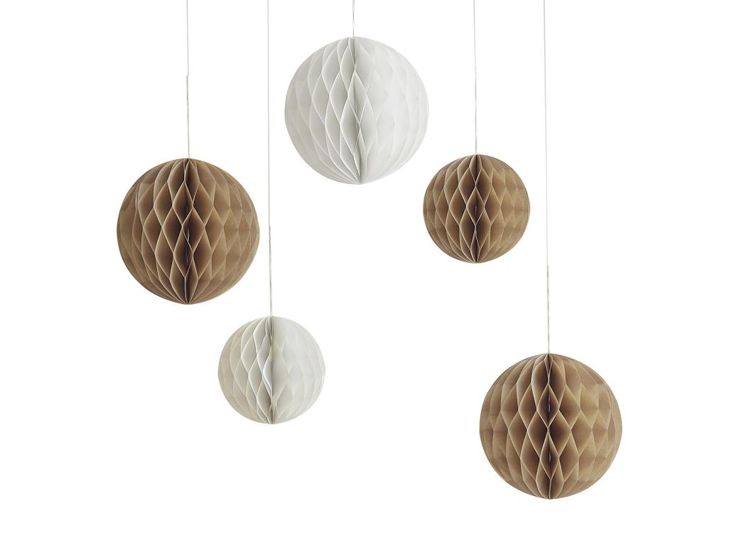 Neutral Paper Honeycomb Decorations 5pk