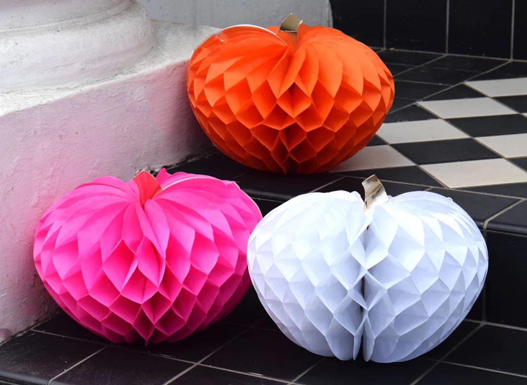 Pumpkin Brights Honeycomb Decorations 3pk