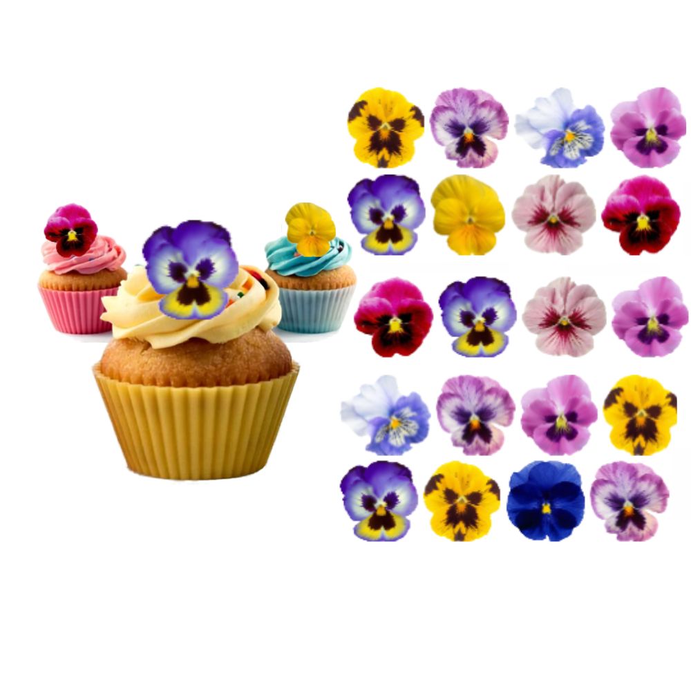 Edible Wafer Toppers - Rainbow Pansies