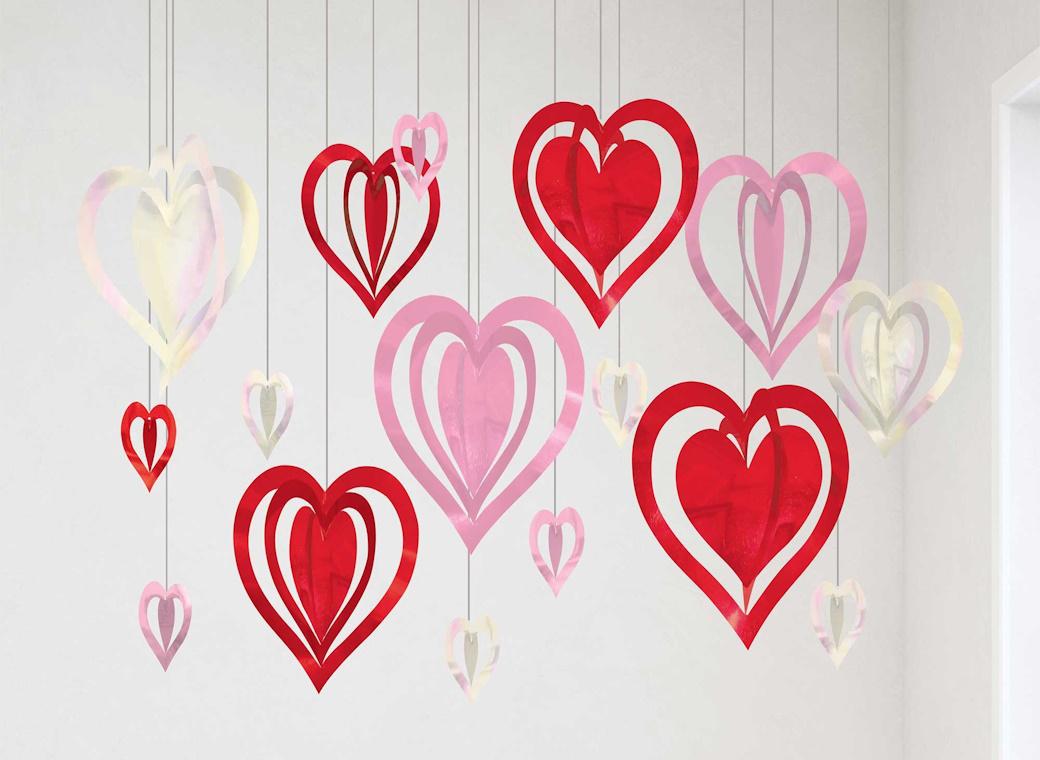 3D Hearts Hanging Decorations 16pk