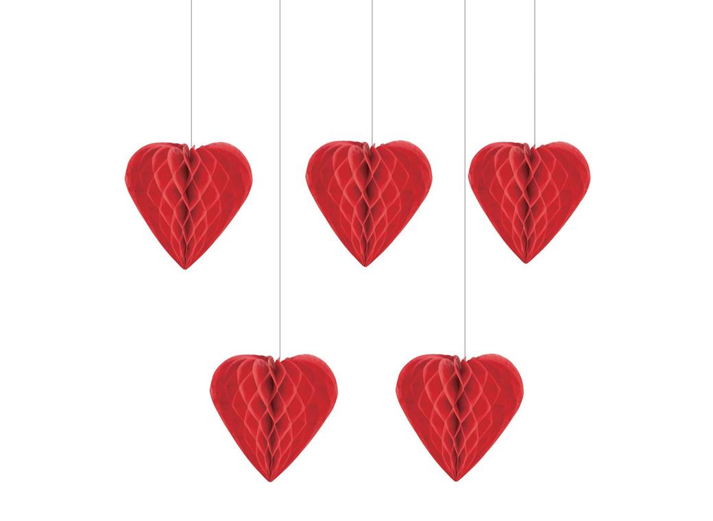 Red Hearts Honeycomb Decorations 5pk